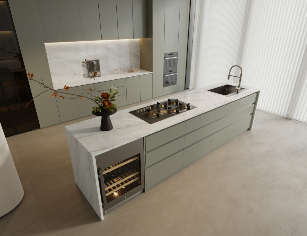 Revolux vs quartz countertops showing difference in depth, realism, and surface detail